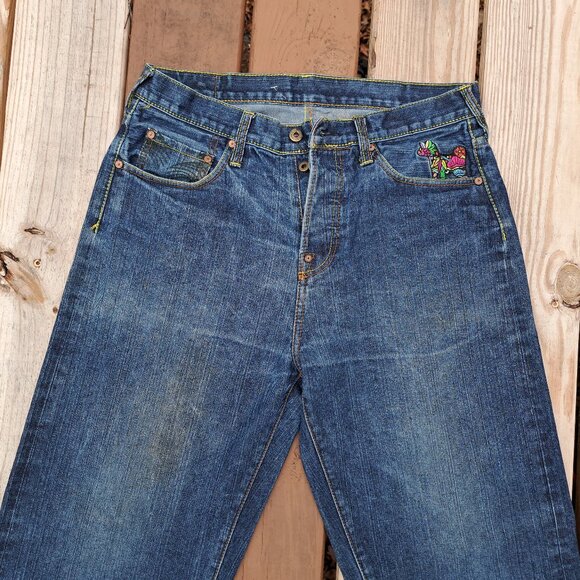 Vintage RMC Jeans Men's Graphic Navy and Blue Jeans Size 34x32 - Picture 12 of 14